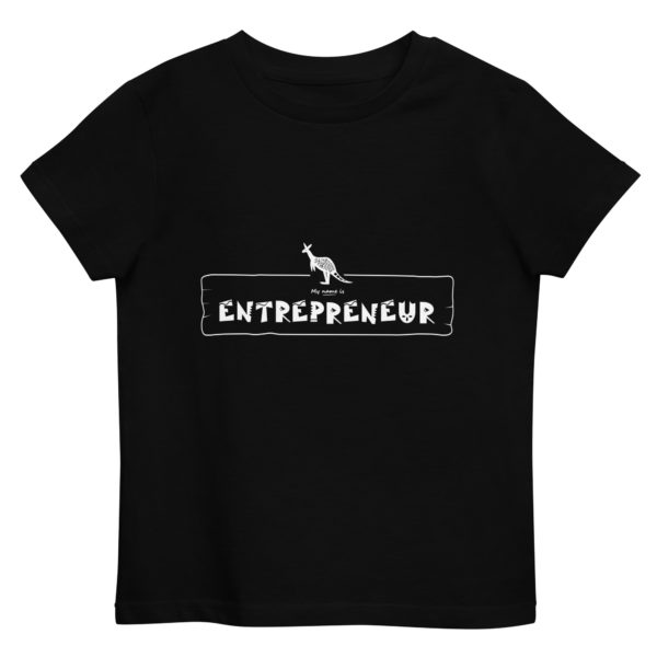 T-shirt enfant en coton bio noir de la marque My name is pour les personnalités de type "Entrepreneur" dont l'animal totem est le kangourou