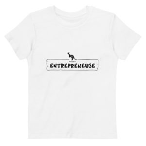 T-shirt enfant en coton bio blanc de la marque My name is pour les personnalités de type "Entrepreneuse" dont l'animal totem est le kangourou