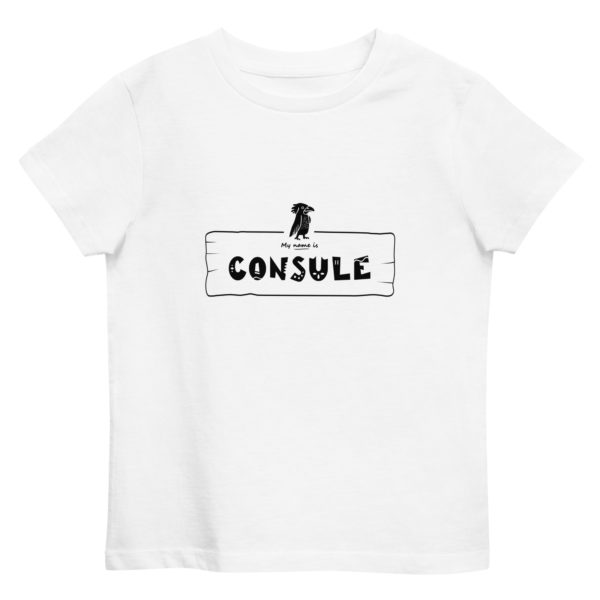 T-shirt enfant en coton bio de couleur blanche de la marque My name is pour les personnalités de type "Consul" dont l'animal totem est un perroquet bavard et sympathique