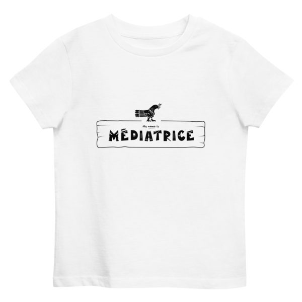 T-shirt enfant en coton bio de couleur blanche de la marque My name is pour les personnalités de type "médiatrice" dont l'animal totem est une colombe symbole de paix