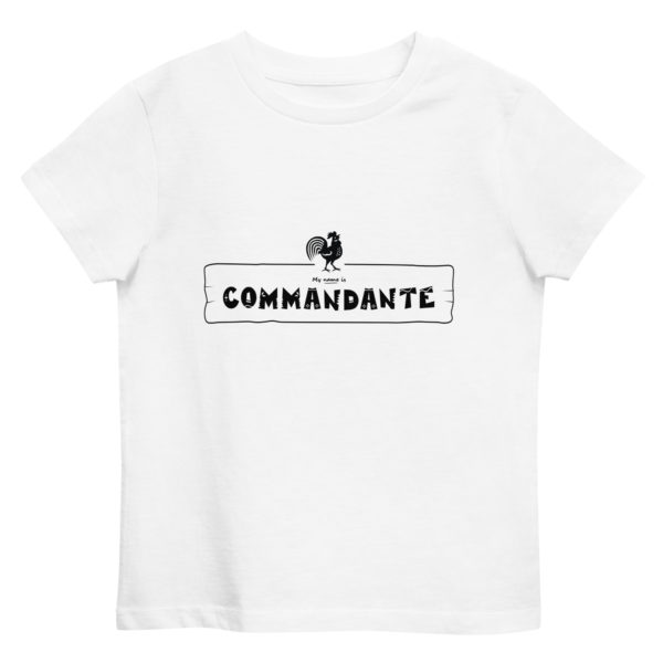 T-shirt enfant fille en coton bio de couleur blanche de la marque My name is pour les personnalités de type "Commandante" avec pour animal totem le coq