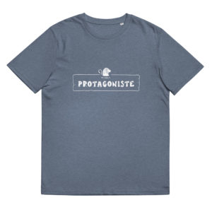 T-shirt homme en coton bio de couleur bleu chiné de la marque My name is pour les personnalités de type "Protagoniste" avec pour animal totem le lion