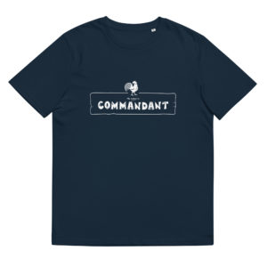 T-shirt homme en coton bio de couleur bleu marine de la marque My name is pour les personnalités de type "Commandant" avec pour animal totem le coq